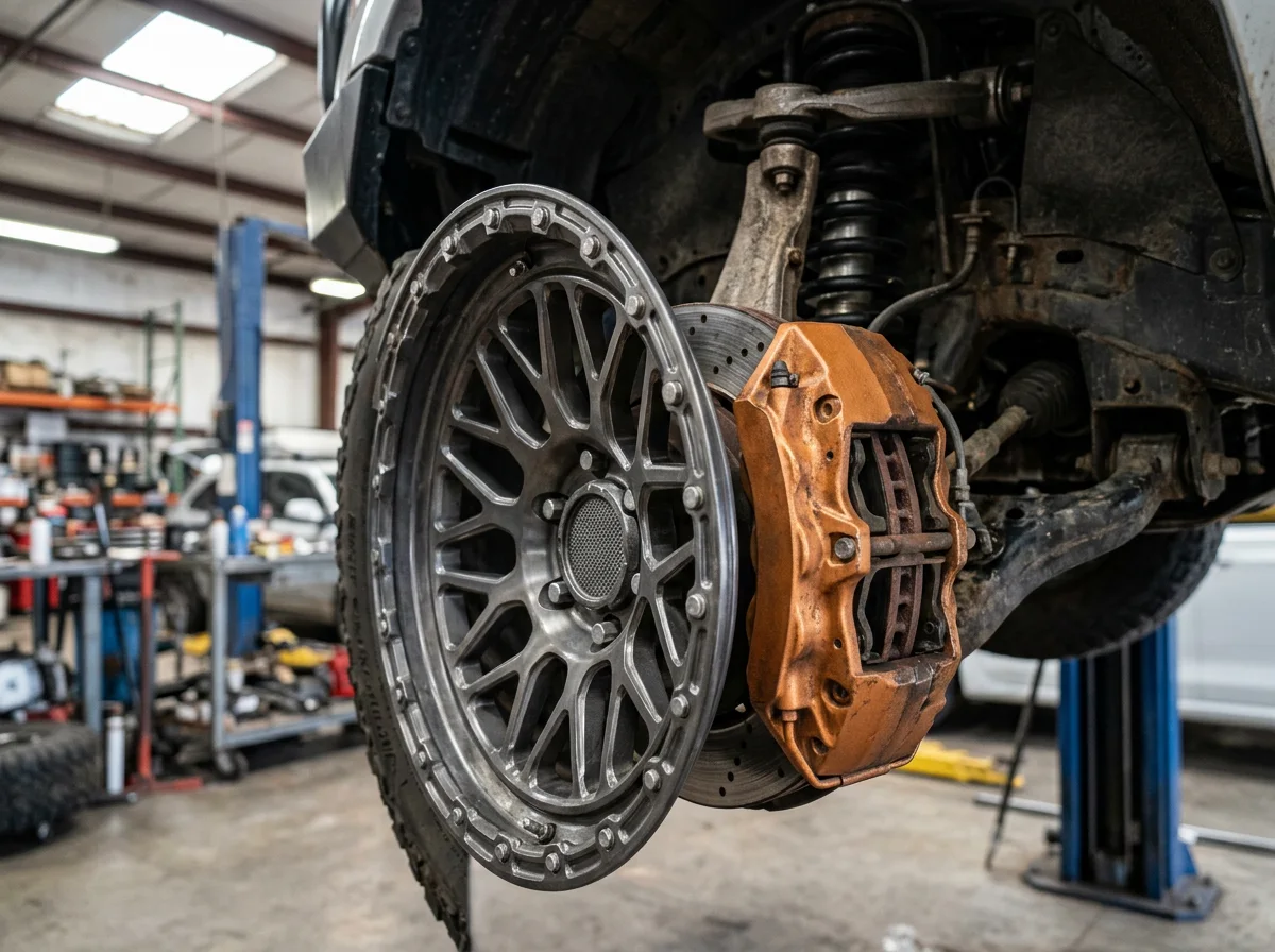 Close-up of a forged wheel with an oversized brake caliper