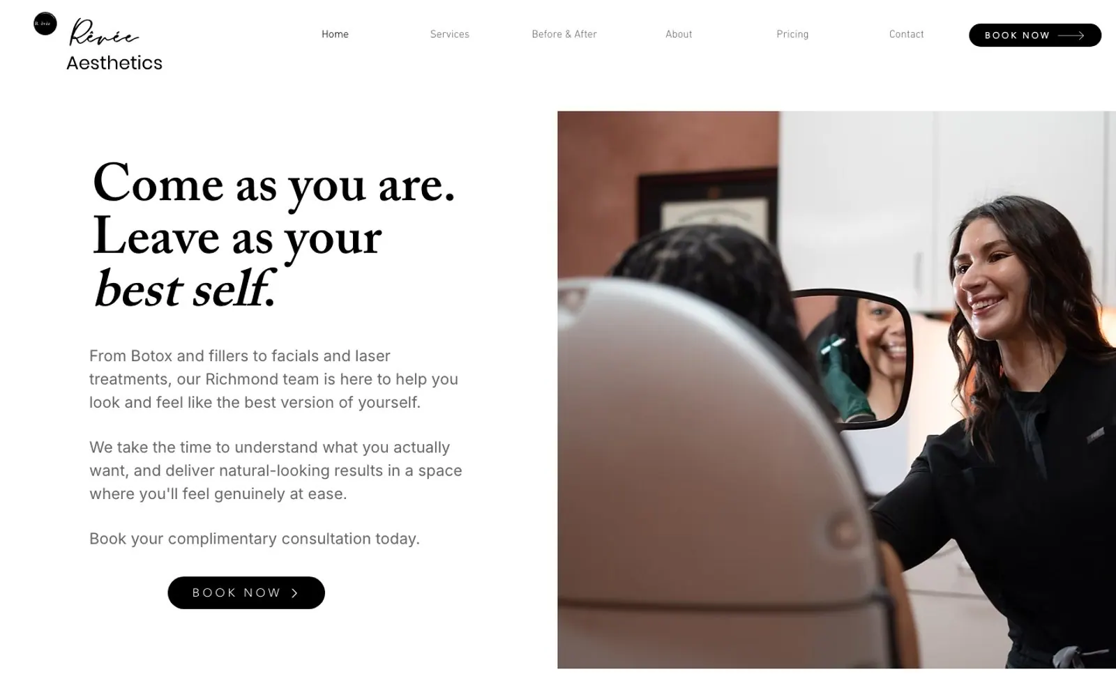 The home page of Rêvée Aesthetics