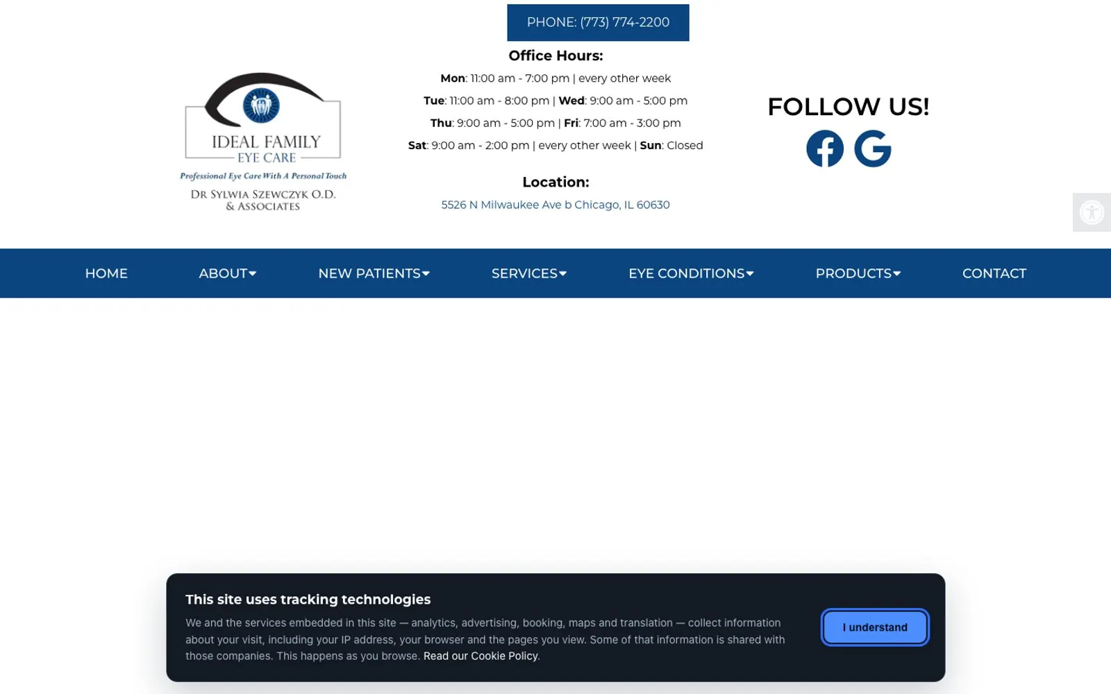 The home page of Ideal Family Eye Care